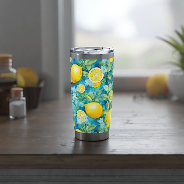 Capri, Italy Lemon 20oz Vintage Tumbler, Gift for Her, Watercolor Summer Water Bottle, Classic Chic Glass, Unique Birthday Present