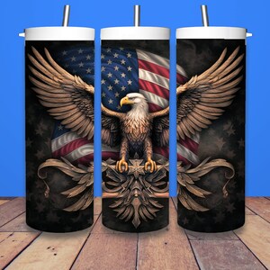 20 Oz Skinny Tumbler Wrap | American Flag And Bald Eagle | Digital Download | Straight | PNG