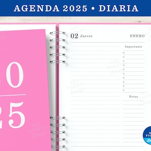 Agenda 2025 Imprimible, Diaria, Un Dia por Pagina, Sin Horarios, Blanco y Negro, PDF Tamaño A5, 3 Portadas Coloridas, MUY COMPLETA