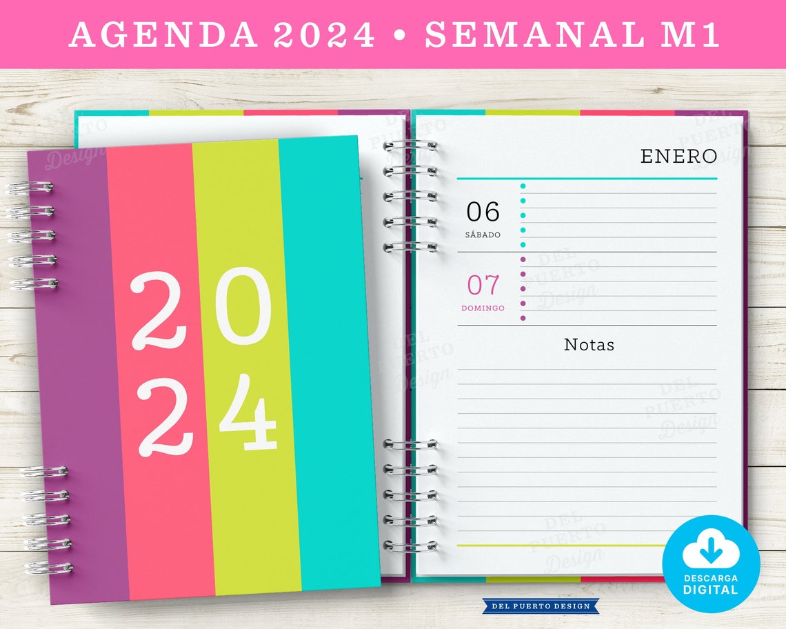 Agenda 2024 Imprimible Semanal Vista Horizontal M1 COLOR Minimalista