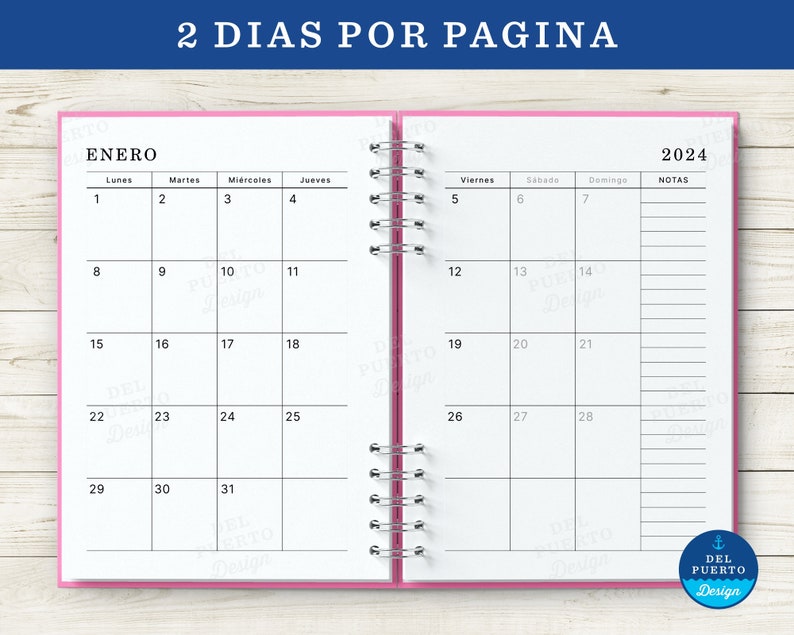 Agenda 2024 para Imprimir, 2 Dias por Pagina Vista Vertical, Blanco y Negro, Diseño Minimalista, PDF Tamaño A5, MUY COMPLETA image 7