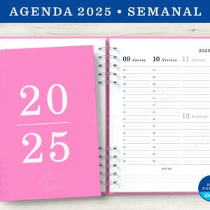 Agenda 2025 Semanal para Imprimir, Semana a la Vista Vertical, Blanco y Negro, Diseño Minimalista, PDF Tamaño A5, 3 Portadas Color Pastel