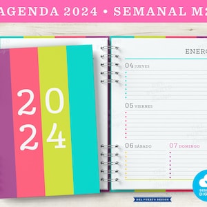 2024 Agenda Diaria Imprimible Un Día Por Página Organizador Diario 366 Días  Con Fecha En Am/pm O Tiempo 24 Horas. Español. PDF A5 