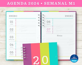 Agenda 2024 Semanal Para Imprimir, Semana a la Vista Horizontaal Modelo 1, KLEUR, Diseño Minimalista, PDF Tamaño A5