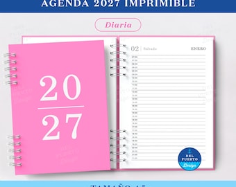 Agenda Imprimible 2027, Planificador Diario, 1 Tag pro Seite, Archivo Digital PDF, Format A5, DCHV1