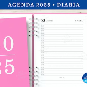 Agenda 2025 Imprimible, Diaria, Un Dia por Pagina, Con Horarios, Blanco y Negro, PDF Tamaño A5, 3 Portadas en Coloridas, MUY COMPLETA