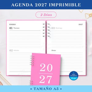 アジェンダ・インプリミブル 2027、Planificador 2 Días por Página、Archivo Digital PDF、Tamaño A5、2DHV1