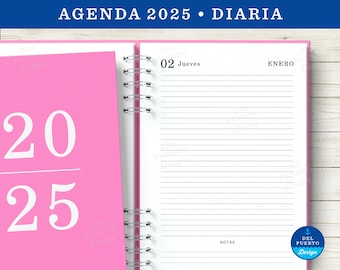 Agenda 2025 Imprimible, Diaria, Un Dia por Pagina, Sin Horarios, Blanco y Negro, PDF Tamaño A5, 3 Portadas Coloridas, MUY COMPLETA