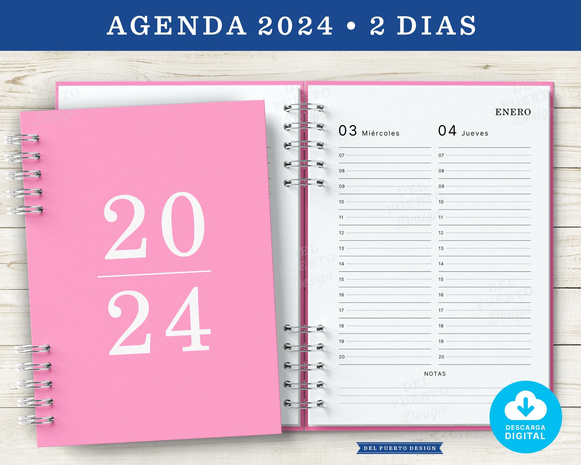 AGENDA 2024 - 2 DÍAS POR HOJA - CLÁSICA - IMPRIMIBLE