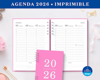 Agenda 2026 Semanal, Planificador semanal imprimible, Plantilla de agenda 2026, Agenda imprimible 2026, Agenda digital Elegante, Pdf A5