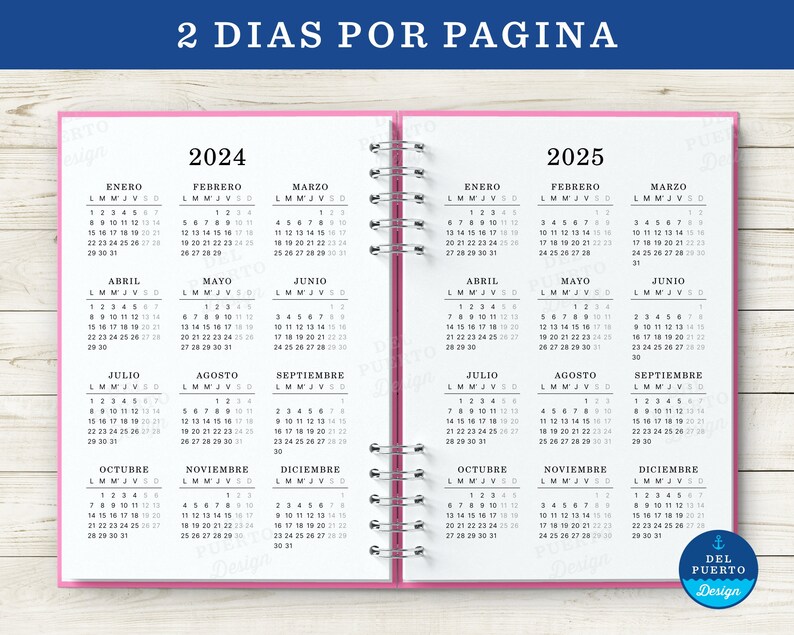 Agenda 2024 para Imprimir, 2 Dias por Pagina Vista Vertical, Blanco y Negro, Diseño Minimalista, PDF Tamaño A5, MUY COMPLETA image 4