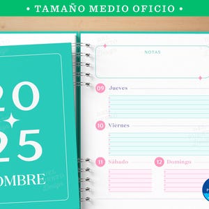 Agenda 2025 Imprimible, Semana a la Vista, Colorida, Con Pegatinas, Meses Separados, PDF Medio Oficio, 3 Portadas Color con Texto Editable