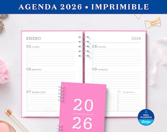Agenda 2026 semanal, Planificador 2026, Agenda imprimible 2026, Plantilla de agenda 2026,  Agenda digital, Pdf imprimible tamaño A5