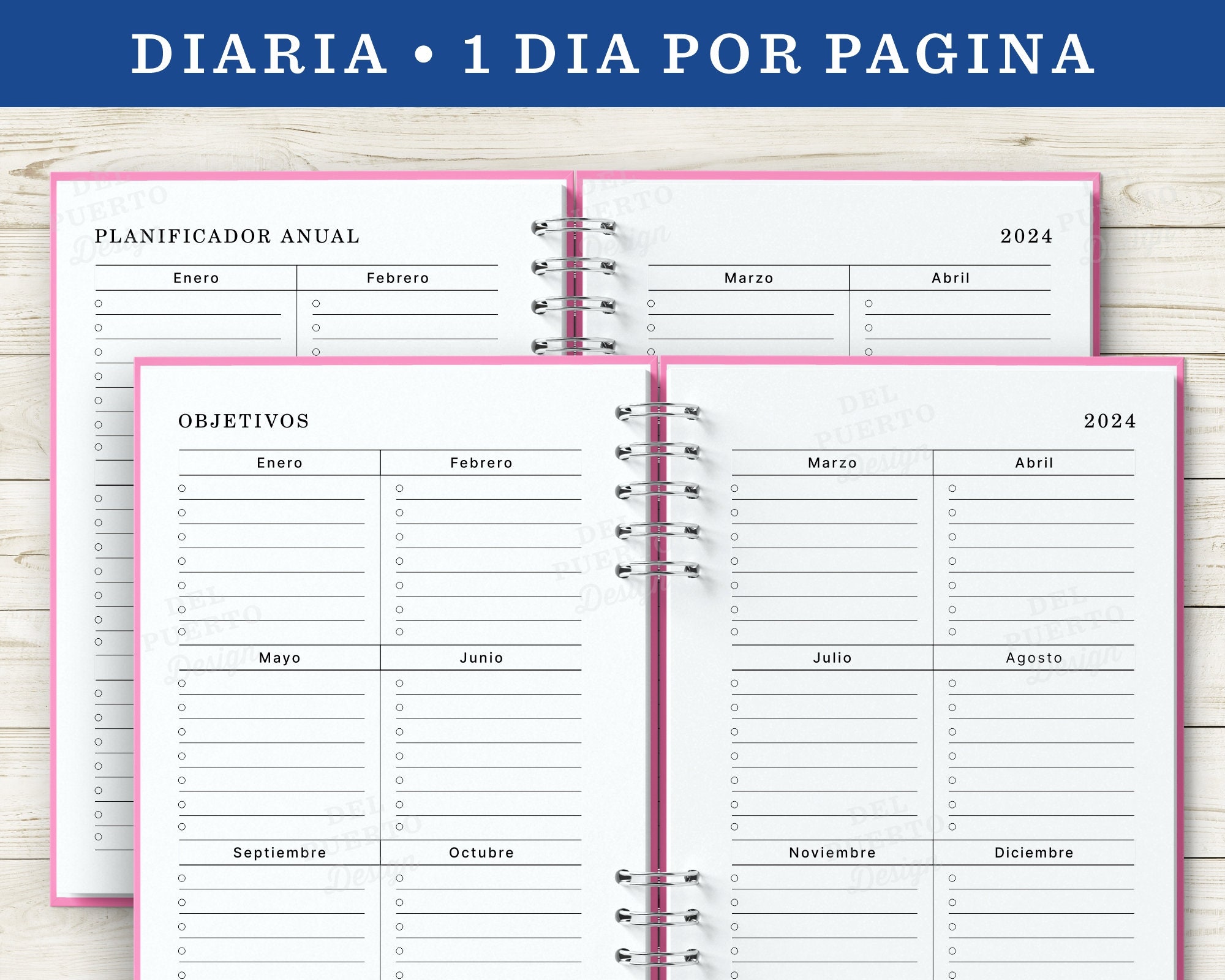 Agenda 2024 Diaria Para Imprimir 1 Dia Por Pagina Blanco Y Negro PDF Tamaño  A5 Planeadores Mensuales MUY COMPLETA 