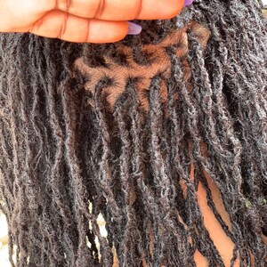 Può includere: Primo piano dei capelli di una persona acconciati in dreadlocks. I dreadlocks sono di colore marrone scuro e sembrano essere appena fatti.