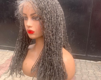 Salt and Pepper Sisterlocks-pruik – grijze skinny locs-pruik – lok van volledig kant mensenhaar