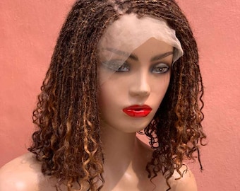 Título: Peruca Bob Skinny Sisterlocs de Cabelo Humano com Cachos, Dreadlocks Finos em Tons Castanhos – Couro Cabeludo com Renda Realista, Dreadlocks Finos e Leves