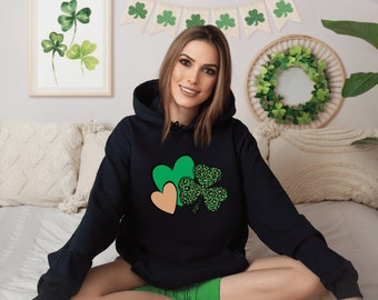 Shamrock Heart Shirt St. Patrick's Day Hoodie - Shamrock Hoodie - Cute St Patricks Outfit - Patricks Day Irish Clover Hoodie - Irish Hoodie