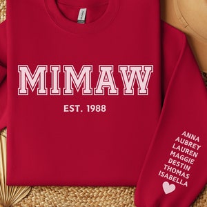 Personalized Mimaw Sweatshirt: Custom Grandchildren Names, Gift for Grandma