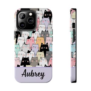 Personalized Cute Cat Phone Case, Gift for Cat Mom, Trendy Phone Case with Custom Name Tough Case, Cat Lover Gift, Gift for Friend, Animals
