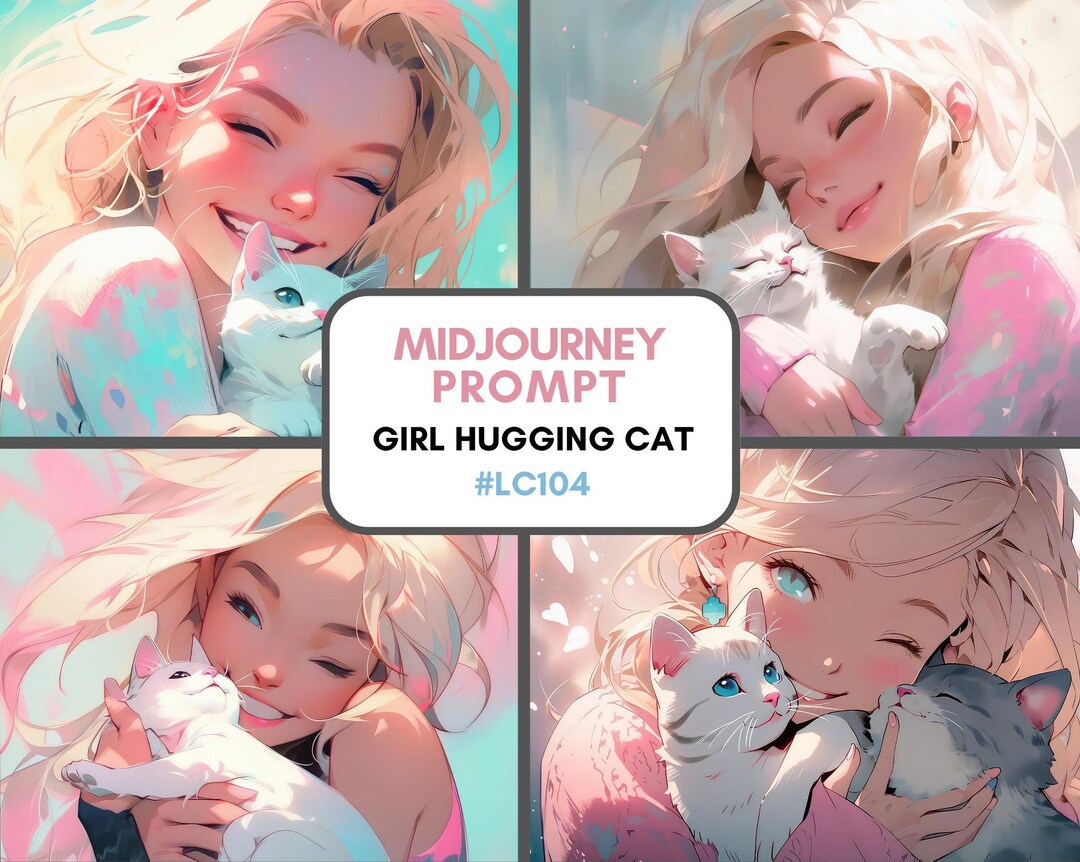 Midjourney Prompt Girl Hugging Cat Prompt Guide Best Art Etsy