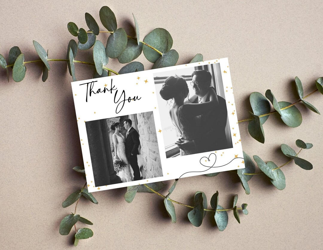 Wedding Thank You Card Template | Minimalist Black and White With Gold ...