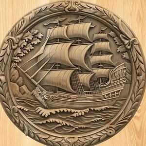 Puede incluir: Un dise&ntilde;o de grabado l&aacute;ser de un barco con velas, rodeado de un marco decorativo. El dise&ntilde;o est&aacute; sobre un fondo de madera. El texto "BUY 1, GET THE SECOND AT 50% OFF 25% AUTOMATIC DISCOUNT BUY 3, PAY FOR 2 33% AUTOMATIC DISCOUNT BUY 5, PAY FOR 3 40% AUTOMATIC DISCOUNT BUY 10, PAY FOR 5 50% AUTOMATIC DISCOUNT" es visible en la imagen. El texto "LASER ENGRAVING DESIGN PNG-LIGHTBURN" tambi&eacute;n es visible en la imagen.