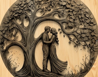 Diseño de árbol del amor grabado con láser – Archivo PNG y LightBurn (Descarga digital)