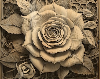 3D Rose Laser Engraving File – Wall Art Design (PNG & LightBurn)