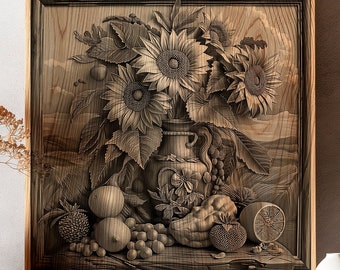 Lasergravurdatei 3d Illusion - Sonnenblume | PNG und LightBurn-Datei | Gebrauchsfertiges 3D Laser Wall Art Design | Kunstvolle Laser Herunterladbare 3D