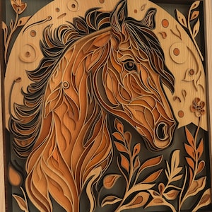 Cavalo - Gravação a Laser PNG | Arquivo Lightburn | Ilusão 3d | Projeto Laser Digital | Arquivo Laser | Xtool | Arte de parede de madeira | Decoração de Fazenda | Vaqueiro