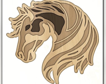 Arte mural de madera de caballo en capas: archivos cortados con láser (SVG, DXF)