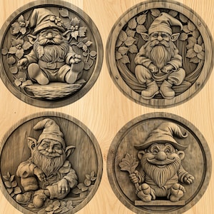 Bundle x4 Laser engraving PNG | Gnome | 3D Illusion | Laser Engraved | Laser ready | Digital design file | Lightburn Files |  Laser 3D