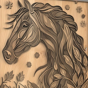 Cavalo - Gravação a Laser PNG | Arquivo Lightburn | Ilusão 3d | Projeto Laser Digital | Arquivo Laser | Xtool | Arte de parede de madeira | Decoração de Fazenda | Vaqueiro