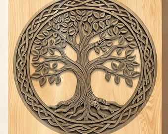 Diseño de grabado láser del Árbol de la Vida / Ilusión 3D PNG, Lightburn (Archivo digital)