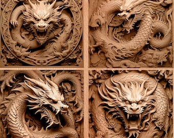Diseño de dragón con grabado láser PNG/ilusión 3D, paquete de 4 (archivo de diseño digital)