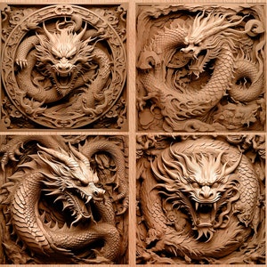 Laser Engraving PNG | 3D Illusion | Engraved | Laser Ready | Digital Design File | Dragon | Beast | Guardian | Bundle of 4 | Lightburn