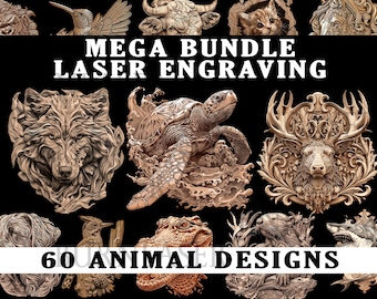 Paquete x60 Grabación láser PNG | Animales Grabado Láser | Ilusión 3D | Láser listo | Decoración Láser | Arte Laser | Diseños Láser | Art 3D