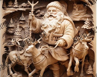 Santa Sleigh Laser Engraving Design | Christmas 3D Illusion (Digital File)