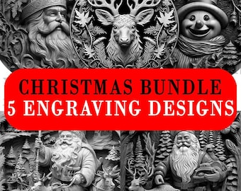 Christmas Laser Engraving PNG Bundle, 3D Illusion Designs (Digital File)