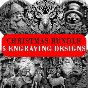 Christmas Bundle x5, Laser Engraving PNG, 3D Illusion, Laser Ready, Lightburn, Engraving Design, Digital File, Laser File , Chritsmas Decor