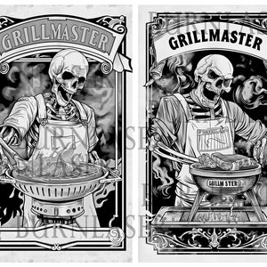 Conjunto de 2 diseños de grabado láser PNG / Estilo de carta Tarot / Grill Master / Archivos láser Arte de pared / Barbacoa divertida / LightBurn descargable listo