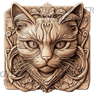 Laser Engraving PNG File: 3D Illusion Ornamental Cat Wall Art, Cat Wood Decor, Lightburn Engraving File for Xtool Glowforge burning in PNG