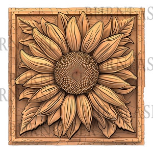 Lasergravure PNG | Bloemen zonnebloem | Laserdecor | 3D illusie | Gegraveerde PNG | Laserklaar | Digitaal ontwerpbestand | Laserproject 3D
