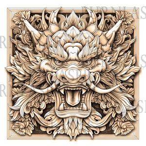 Dragon - PNG Laser Engraved File | Artful Wall Art | 3D Illusion Design | Downloadable Lightburn File | DIY Wall Decor | Laser Ready Project