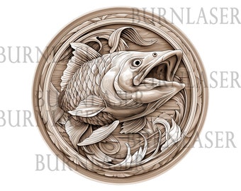 Archivo de grabado láser de pesca 3D: Arte mural PNG, LightBurn (descarga digital)