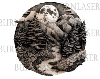 3D Forest Laser Engraving File – Wall Art PNG, LightBurn File
