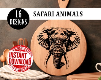 Charcuterie Board | Safari Animals | Laser SVG | Cutting Board | Laser Engraved Files | Kitchen Decor | Glowforge Files | Digital Vector