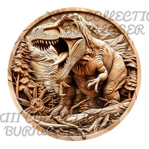 Laser Engraving PNG File: 3D Illusion T-Rex Wall Art, Detailed Dinosaur Decor, Lightburn Engraving File for Xtool Glowforge burning in PNG