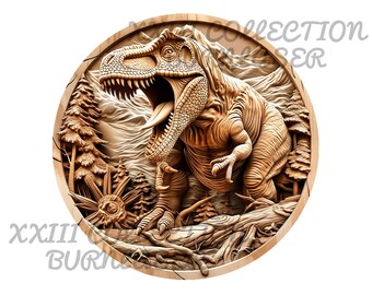 Archivo de grabado láser 3D de T-Rex: Arte mural de dinosaurio PNG SVG
